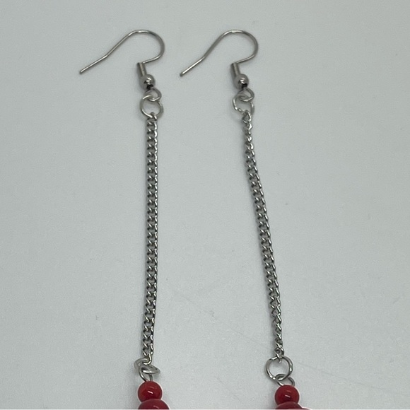 Handcrafted Red Floral Glass W Coral Silver Earrings NWT - Picture 4 of 6